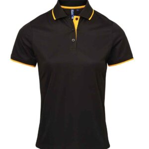 Premier Ladies Contrast Coolchecker® Piqué Polo Shirt | Black/Sunflower