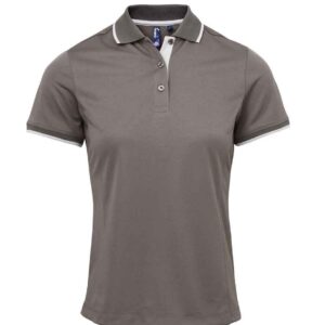 Premier Ladies Contrast Coolchecker® Piqué Polo Shirt | Dark Grey/Silver