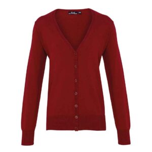 Premier Ladies Cotton Acrylic V Neck Cardigan | Burgundy