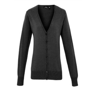 Premier Ladies Cotton Acrylic V Neck Cardigan | Charcoal