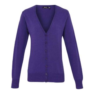 Premier Ladies Cotton Acrylic V Neck Cardigan | Purple