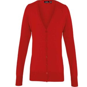 Premier Ladies Cotton Acrylic V Neck Cardigan | Red