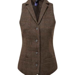 Premier Ladies Herringbone Waistcoat | Brown