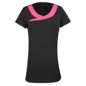Premier Ladies Ivy Short Sleeve Tunic | Black/Hot Pink