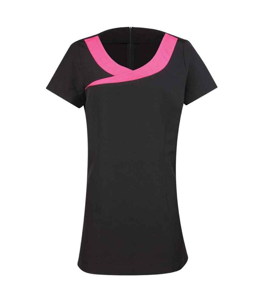 Premier Ladies Ivy Short Sleeve Tunic | Black/Hot Pink