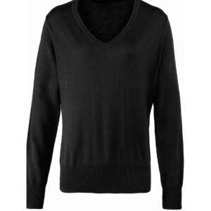 Premier Ladies Knitted Cotton Acrylic V Neck Sweater | Black