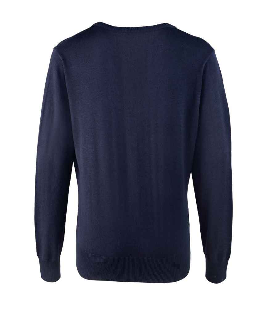 Premier Ladies Knitted Cotton Acrylic V Neck Sweater | Navy - Image 2