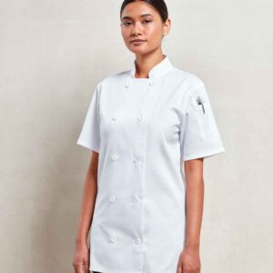 Premier Ladies Short Sleeve Chef's Jacket | White