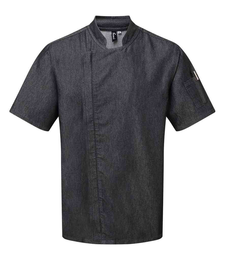 Premier Short Sleeve Zipped Chef's Jacket | Black Denim - Image 2