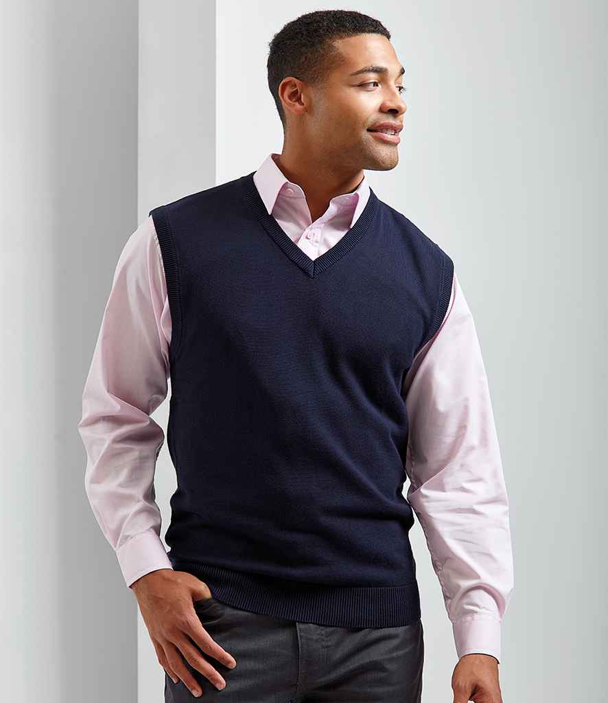 Premier Sleeveless Cotton Acrylic V Neck Sweater | Navy
