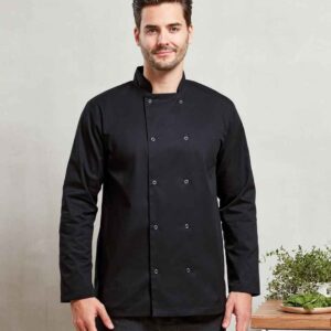 Premier Unisex Long Sleeve Stud Front Chef's Jacket | Black