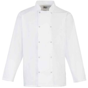 Premier Unisex Long Sleeve Stud Front Chef's Jacket | White