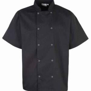 Premier Unisex Short Sleeve Stud Front Chef's Jacket | Black