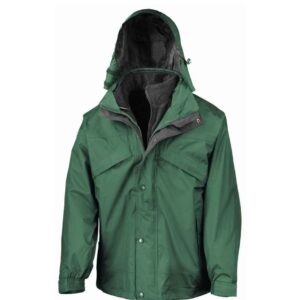 Result 3-in-1 Waterproof Zip and Clip Fleece Lined Jacket | Bottle Green/Black