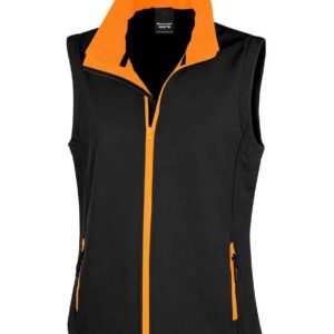 Result Core Ladies Printable Soft Shell Bodywarmer | Black/Orange