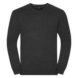 Russell Collection Cotton Acrylic V Neck Sweater | Charcoal Marl