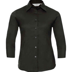 Russell Collection Ladies 3/4 Sleeve Easy Care Fitted Shirt | Black