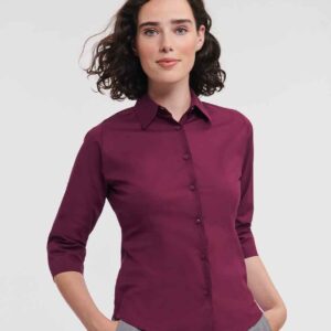 Russell Collection Ladies 3/4 Sleeve Easy Care Fitted Shirt | Port