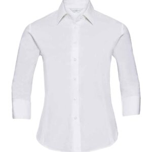 Russell Collection Ladies 3/4 Sleeve Easy Care Fitted Shirt | White