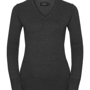 Russell Collection Ladies Cotton Acrylic V Neck Sweater | Charcoal Marl