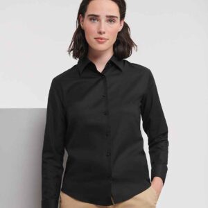 Russell Collection Ladies Long Sleeve Easy Care Oxford Shirt | Black