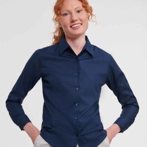 Russell Collection Ladies Long Sleeve Easy Care Oxford Shirt | Bright Navy