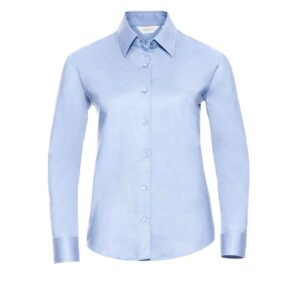 Russell Collection Ladies Long Sleeve Easy Care Oxford Shirt | Oxford Blue