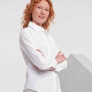 Russell Collection Ladies Long Sleeve Easy Care Oxford Shirt | White