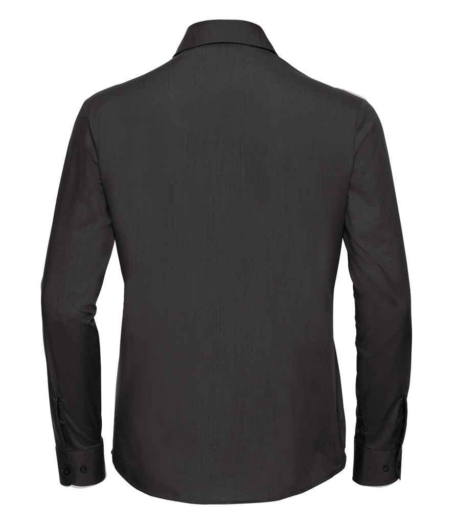 Russell Collection Ladies Long Sleeve Easy Care Poplin Shirt | Black - Image 3