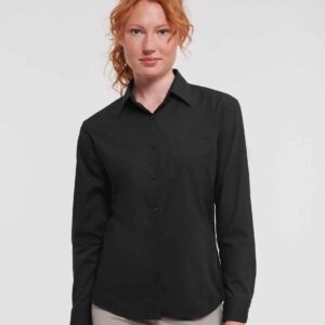 Russell Collection Ladies Long Sleeve Easy Care Poplin Shirt | Black