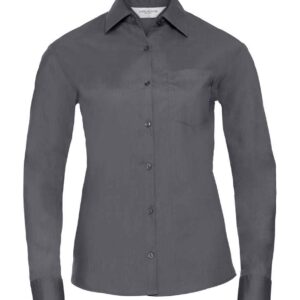 Russell Collection Ladies Long Sleeve Easy Care Poplin Shirt | Convoy Grey