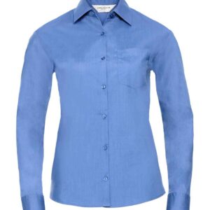 Russell Collection Ladies Long Sleeve Easy Care Poplin Shirt | Corporate Blue