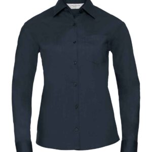 Russell Collection Ladies Long Sleeve Easy Care Poplin Shirt | French Navy