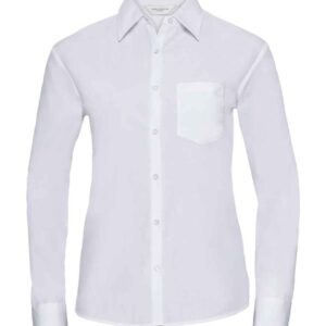 Russell Collection Ladies Long Sleeve Easy Care Poplin Shirt | White