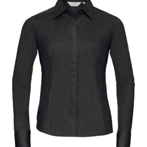 Russell Collection Ladies Long Sleeve Fitted Poplin Shirt | Black