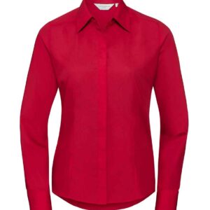 Russell Collection Ladies Long Sleeve Fitted Poplin Shirt | Classic Red