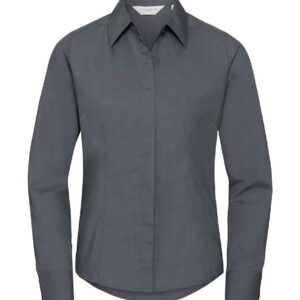 Russell Collection Ladies Long Sleeve Fitted Poplin Shirt | Convoy Grey