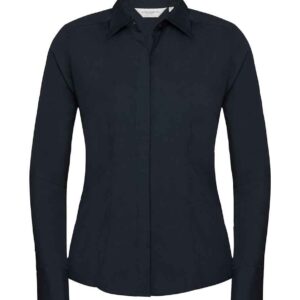 Russell Collection Ladies Long Sleeve Fitted Poplin Shirt | French Navy