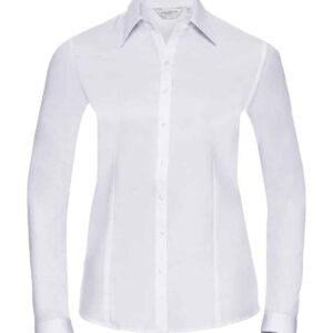 Russell Collection Ladies Long Sleeve Herringbone Shirt | White
