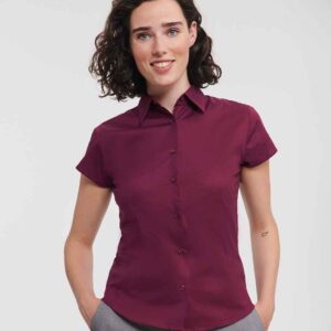 Russell Collection Ladies Short Sleeve Easy Care Fitted Shirt | Port