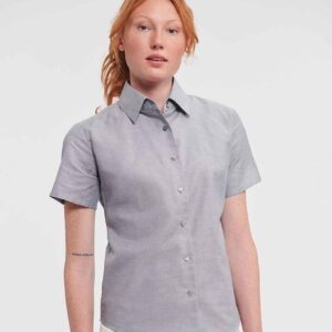 Russell Collection Ladies Short Sleeve Easy Care Oxford Shirt | Silver