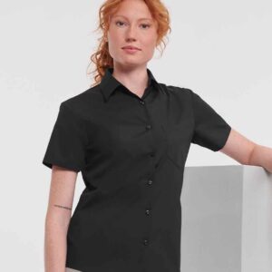 Russell Collection Ladies Short Sleeve Easy Care Poplin Shirt | Black