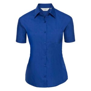 Russell Collection Ladies Short Sleeve Easy Care Poplin Shirt | Bright Royal