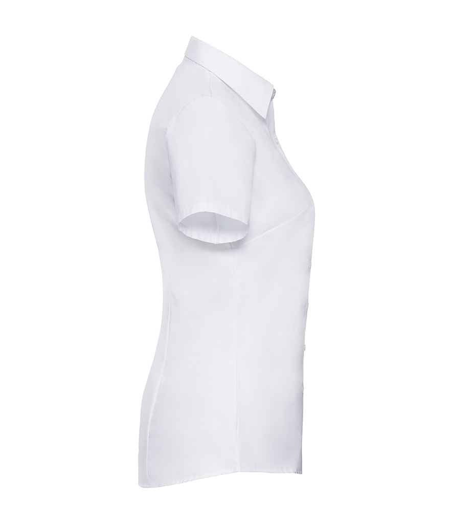 Russell Collection Ladies Short Sleeve Herringbone Shirt | White - Image 4