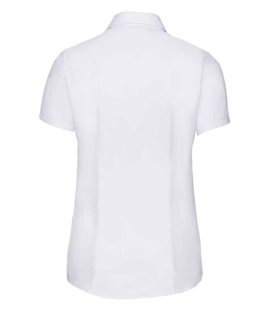 Russell Collection Ladies Short Sleeve Herringbone Shirt | White - Image 3