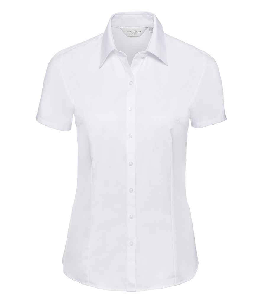 Russell Collection Ladies Short Sleeve Herringbone Shirt | White - Image 2