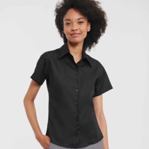 Russell Collection Ladies Short Sleeve Ultimate Non-Iron Shirt | Black