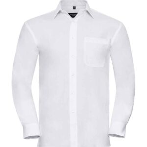 Russell Collection Long Sleeve Easy Care Cotton Poplin Shirt | White