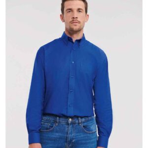 Russell Collection Long Sleeve Easy Care Oxford Shirt | Bright Royal