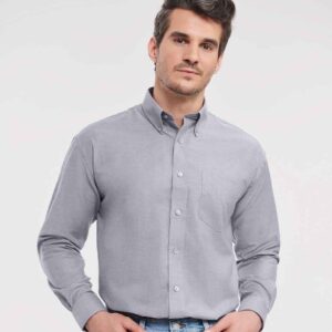 Russell Collection Long Sleeve Easy Care Oxford Shirt | Silver